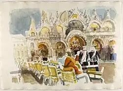 Aquarell Blick auf die Piazza San Marco in Venedig