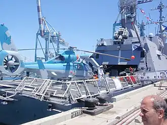 Eine AS 565 Atalef der 193. Staffel als Bordhubschrauber einer Sa’ar-5-Korvette im Jahr 2011