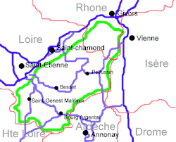 Lage des Mont Pilat auf einer Straßenkarte