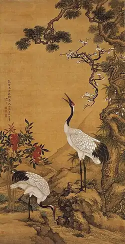 Kiefer, Pflaume und Kraniche, Shen Quan (1759)