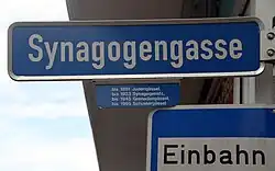 Straßenschild der Synagogengasse, dem Standort des abgegangenen Bauwerks