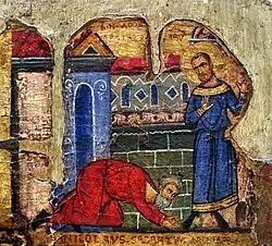 Hl. Nikolaus huldigt dem Bischof von Mira, Apulien, 13. Jhd.