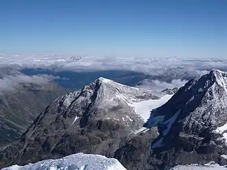 Piz Tschierva von Süden (vom Piz Roseg), rechts der Piz Morteratsch