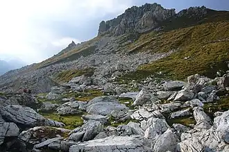 Piz Calandari von Südosten gesehen, nahe der Cufercalhütte
