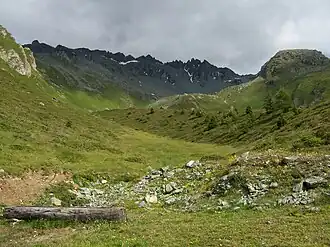 Piz Mundin und Clucher dal Mundin von Süden, von der Alp Tea aus gesehen