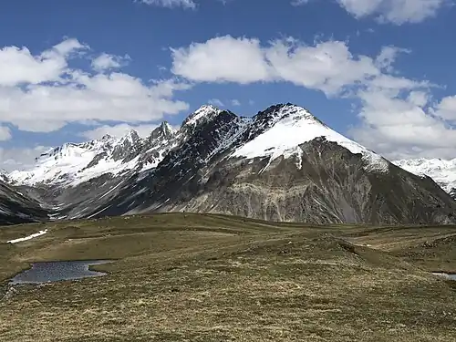 Blick nach Westen zu Piz Prosonch, Piz Valmela, Piz Crealetsch und Piz Ravigliel