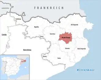 Die Lage der Comarca Pla de l’Estany in der Provinz Girona
