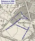 1858, Urbanisation im Norden der Rue d’Alésia, im Osten der Rue de Vanves und im Norden vom Château du Maine