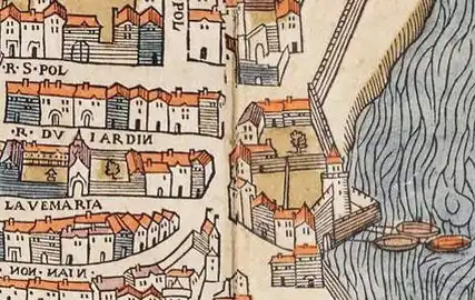 Die Tour Barbeau auf dem Plan von Truschet und Hoyau (um 1550).