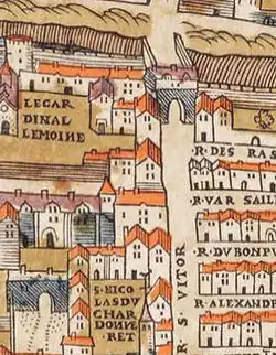 Das Tor Saint-Victor am Ende der Straße Saint-Victor auf dem Stadtplan von Truschet und Hoyau (1550).