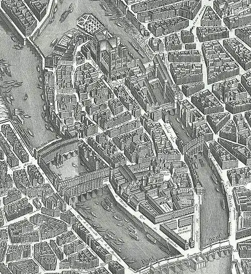 Île de la Cité und die Brücken auf dem Plan de Turgot (1739)