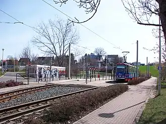 Endhaltestelle der Straßenbahn in Neuplanitz (seit 2005)
