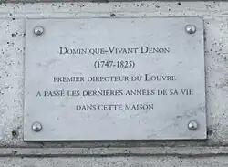 Gedenktafel am letzten Wohnsitz des Baron Denon