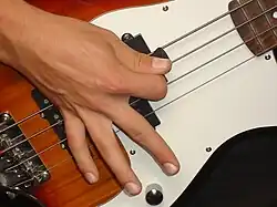 Während der Kontrabass beim Pizzicato aus­schließlich mit den Fingern gezupft wird, wird der E-Bass auch mit Plektrum gespielt
