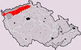 Das Gebiet auf der Karte Tschechiens (rot markiert)