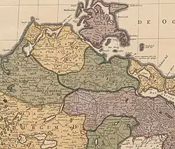 Karte Vorpommern von Seutters, um 1760 (grünes Gebiet mittig)
