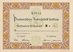 Aktie der Pommerschen Zuckerfabrik Anklam von 1942