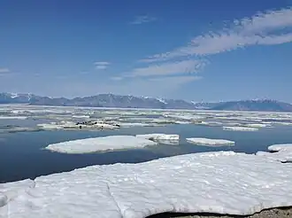 Tasiujaq, vormals Eclipse Sound, im Hintergrund Bylot-Insel (Juli 2022)