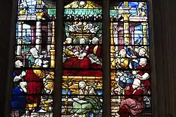 Marientod, Maria liegt in einem prächtigen Bett und wird von den Aposteln umrahmt