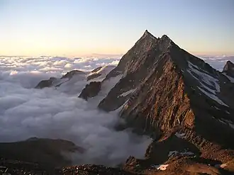 Zwischbergenpass, Portjenhorn und Pizzo d’Andolla vom Südgrat des Weissmies aus gesehen