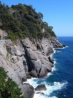 Blick auf die Küste bei der Kirche San Giorgio, Portofino