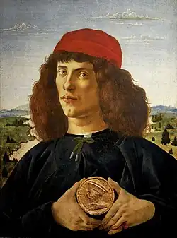 Porträt eines jungen Mannes mit einer Medaille Cosimo de’ Medicis, ca. 1474