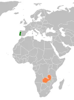 Lage von Portugal und Sambia