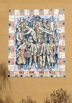 Wandbild Völker­freund­schaft von E.&nbsp;G. Clauß in Eisen­hütten­stadt aus dem Jahre 1959