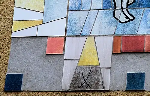 Detailausschnitt aus dem Wandbild Völkerfreundschaft aus Eisenhüttenstadt von E.&nbsp;G. Clauß