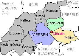 Lage von Clörath im Kreis Viersen