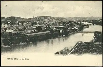 Marburg, Kärntner-Vorstadt etwa 1905 mit Stadt im Hintergrund