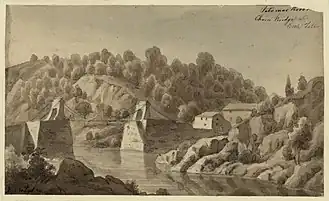 Potomac River, Chain Bridge at Little Falls. Zeichnung von August Koellner, 1839