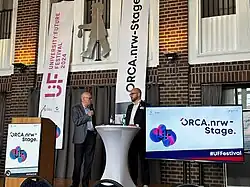 Norbert Lammert mit Markus Deimann auf der ORCA.nrw Bühne im Rahmen des University:Future Festivals am 6. Juni 2024