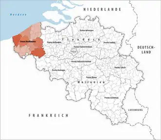 Lage der Provinz Westflandern in Belgien