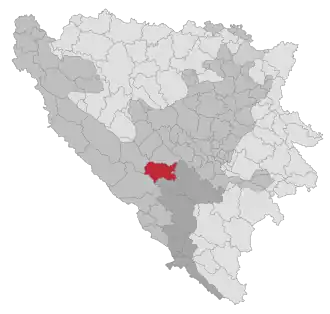 Lage der Gemeinde Prozor-Rama in Bosnien und Herzegowina (anklickbare Karte)