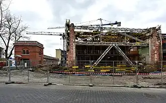 Sanierungsarbeiten am heute verglasten Nordgiebel des Maschinenhauses, 2018