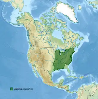 Nordamerika-Karte mit grün eingezeichneter Verbreitung