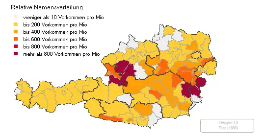 Verteilung des Familiennamens Putz über Österreich