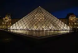 Pyramide des Louvre als Beispiel für zahlreiche moderne pyramidenförmige Bauten