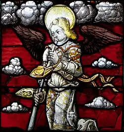 Ein Engel bläst in eine Schalmei