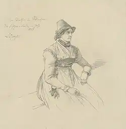 Wirtin in Schliersee. Die Fischer-Liesl, 1829, Bleistiftzeichnung