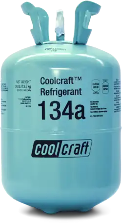 Das Bild zeigt eine Gasflasche mit der Aufschrift 134a.