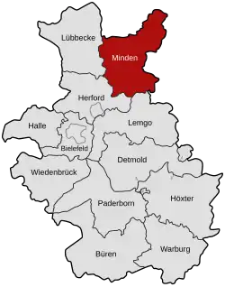 Lage des Kreises im Regierungsbezirk Minden 1832–1947 und Regierungsbezirk Detmold 1947–1968