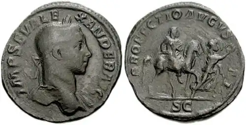 Münze anlässlich des Aufbruchs von Severus Alexander nach Persien