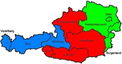 Regionalligaeinteilung: Grün = Ost, Rot = Mitte, Blau = West