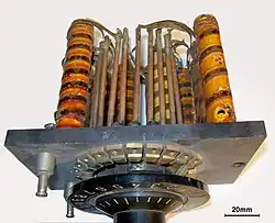 Widerstandsdekade 10 × 1 Ω, bifilar gewickelte Bänder, Stufenschalter