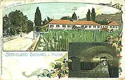 Sektkellerei Bussard, Lithografie-Postkarte von vor 1900, links die Moritzburger Straße