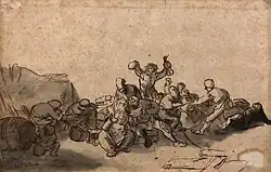 Zechgelage (Feder in Braun, grau laviert)