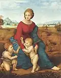Der blaue Mantel Marias ist Symbol für ihre Verbindung zum Himmel. (Raffael: Madonna im Grünen)