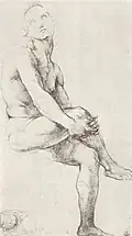 Schummern. Raffael: Aktstudie zu einer sitzenden Figur (Adam), 1509
